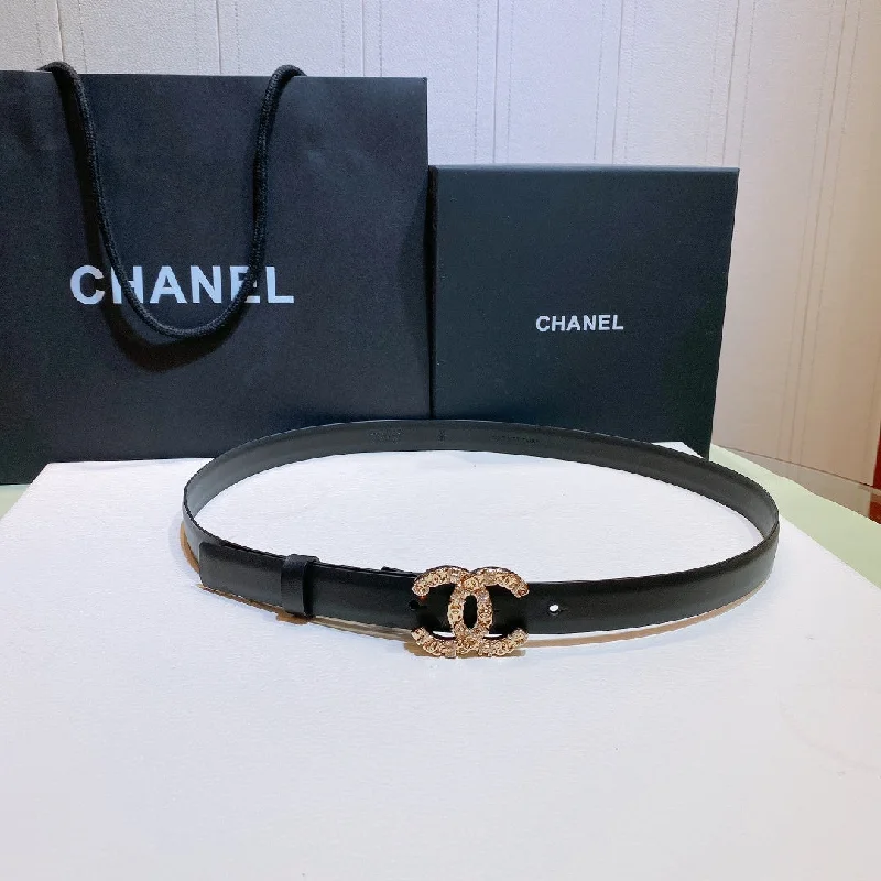 Chanel Belt With Beaded Buckle Black Gold-Toned Metal Women Belt