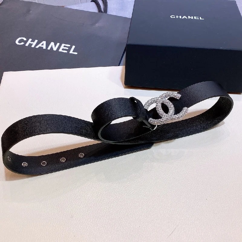 Chanel Belt With Beaded Buckle Black with Silver Hardware Women Belt