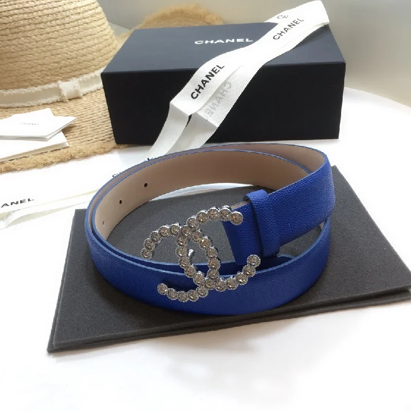 Chanel Belt With Beaded Buckle Blue With Silver Hardware Women Belt