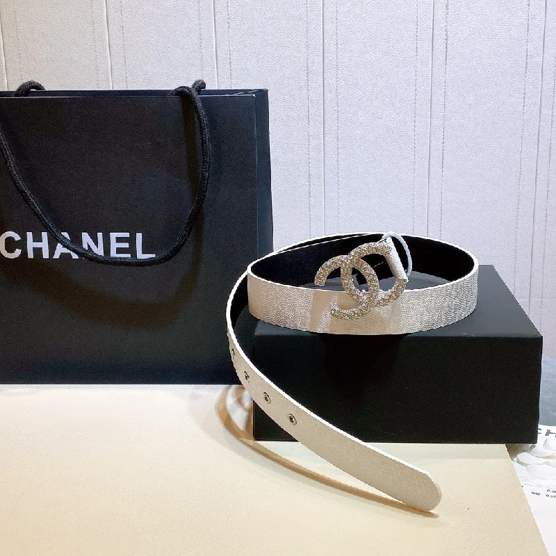 Chanel Belt With Beaded Buckle White with Silver Hardware Women Belt