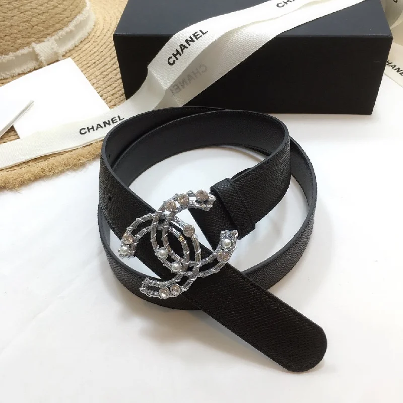 Chanel Belt With Double C Buckle Black Silver Chanel Logo Hardware Women Belt