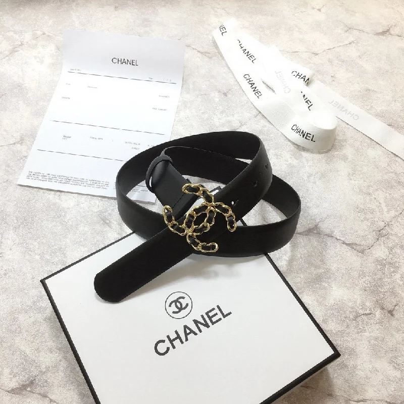 Chanel Belt With Double C Buckle Black with Mini Gold mix Black Hardware Women Belt