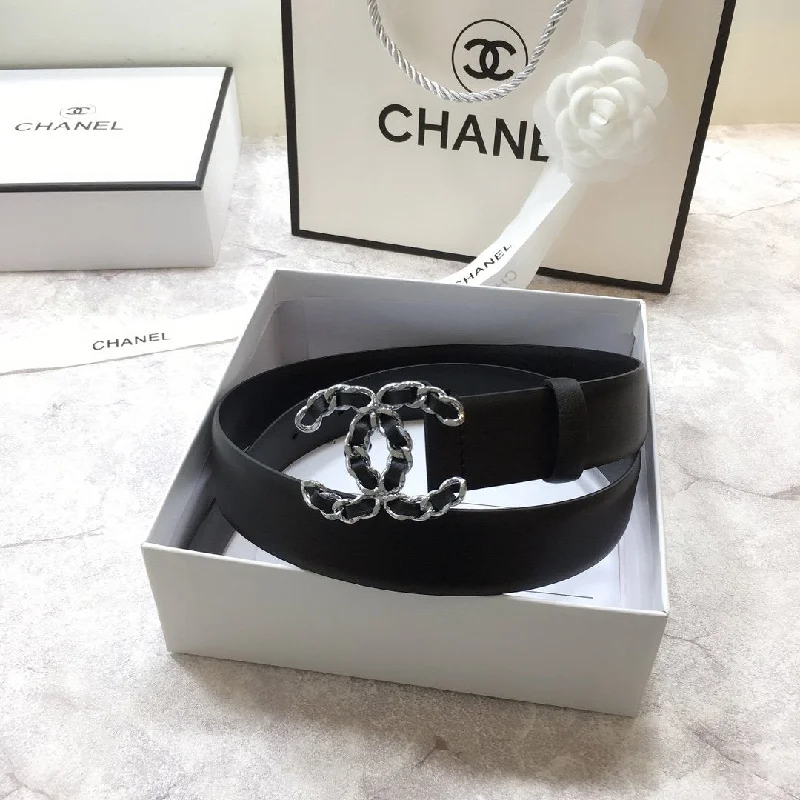 Chanel Belt With Double C Buckle Black with Mini Silver mix Black Hardware Women Belt