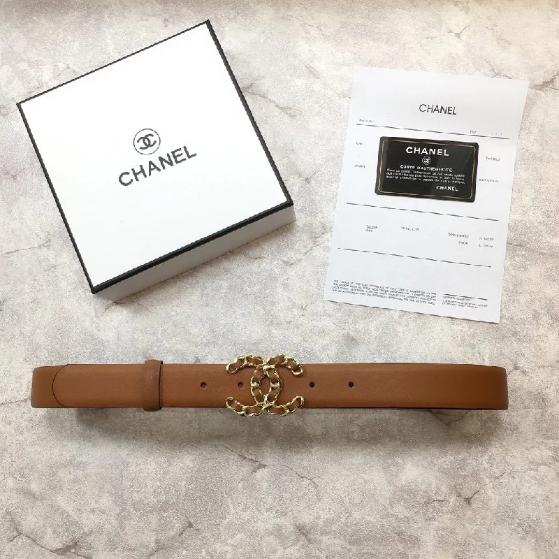 Chanel Belt With Double C Buckle Brown with Mini Gold mix Brown Hardware Women Belt