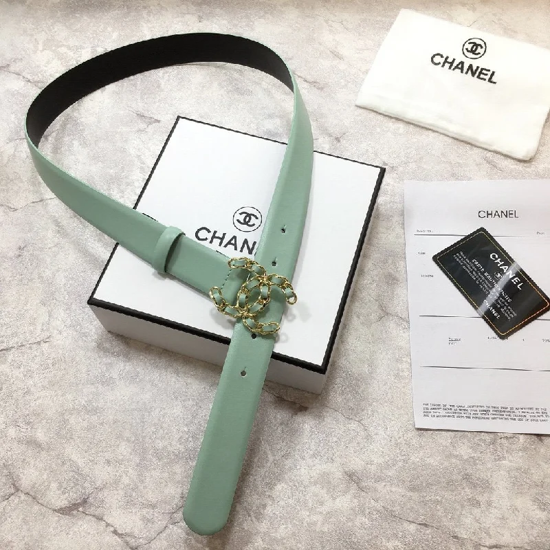 Chanel Belt With Double C Buckle Jade Green with Mini Gold mix Jade Green Hardware Women Belt