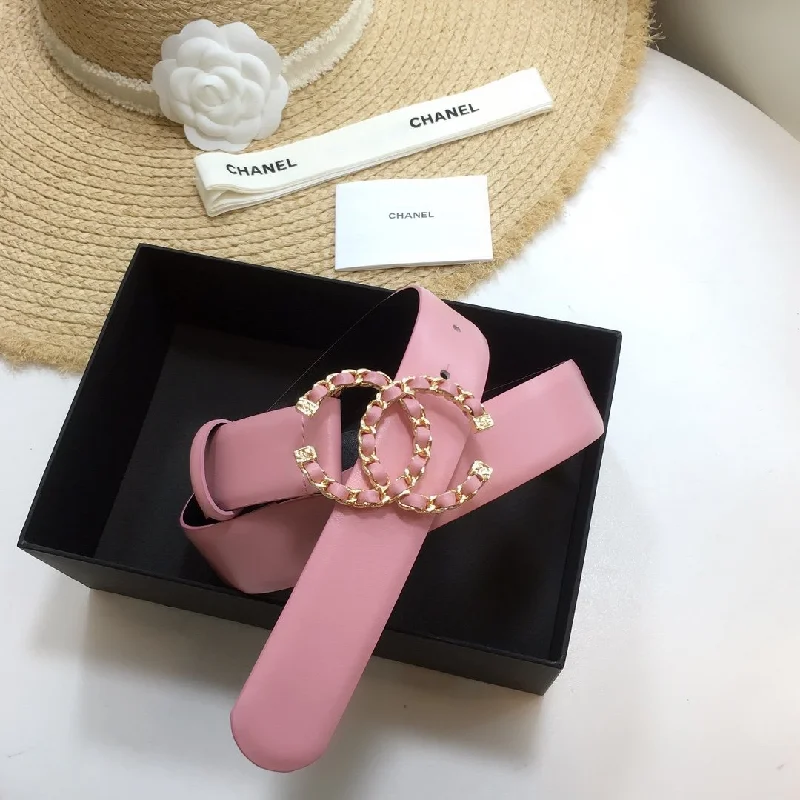 Chanel Belt With Double C Buckle Pink with Gold mix Pink Hardware Women Belt