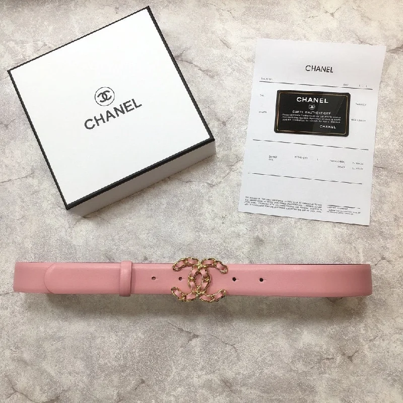 Chanel Belt With Double C Buckle Pink with Mini Gold mix Pink Hardware Women Belt