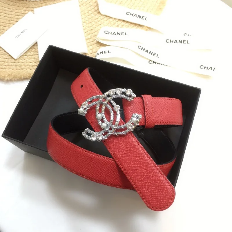 Chanel Belt With Double C Buckle Red Silver Chanel Logo Hardware Women Belt