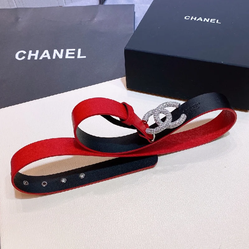 Chanel Belt With Double C Buckle Red with Silver Hardware Women Belt