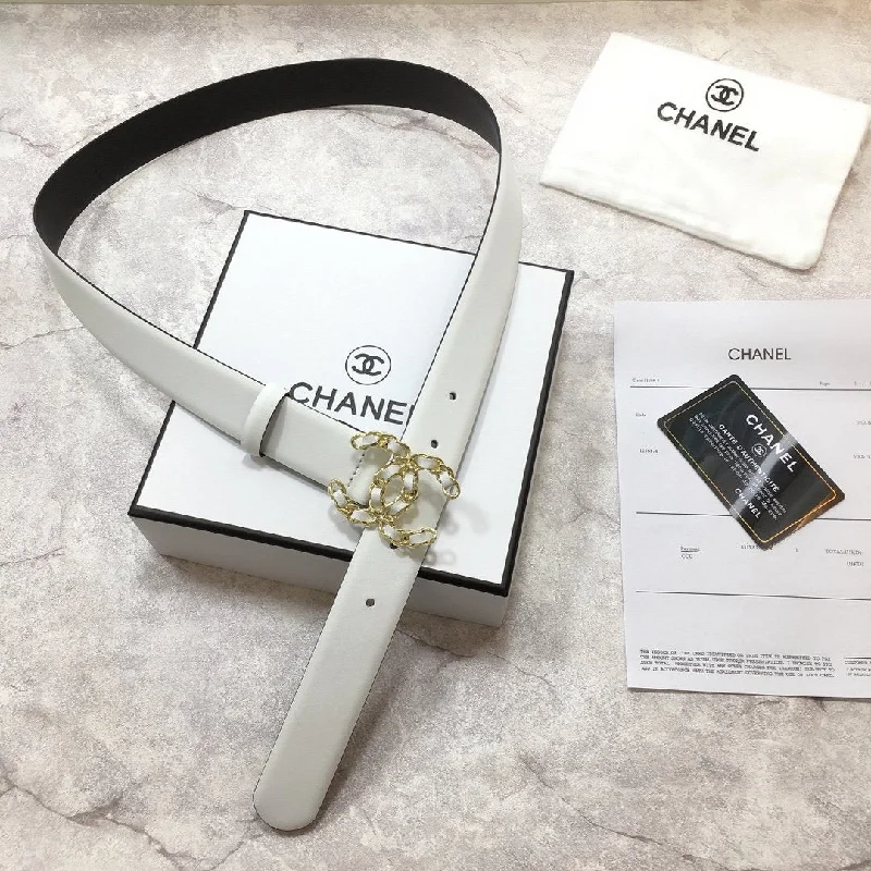 Chanel Belt With Double C Buckle White with Mini Gold mix White Hardware Women Belt