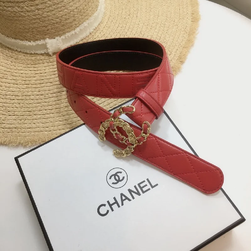 Chanel Quilted Belt With Double C Buckle Red with Gold mix Red Hardware Women Belt