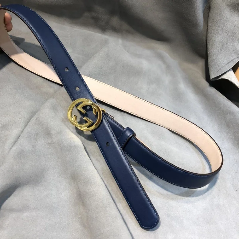 Gucci Belt With Interlocking G Buckle Blue/Cream GG. Women Belt 370717