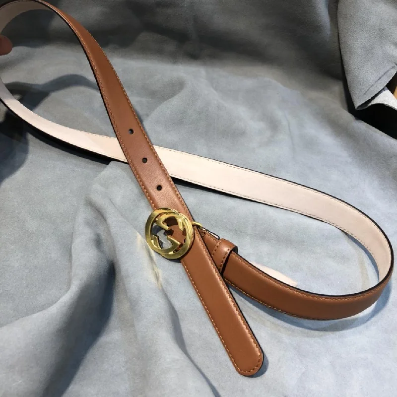 Gucci Belt With Interlocking G Buckle Brown/Cream GG. Women Belt 370717