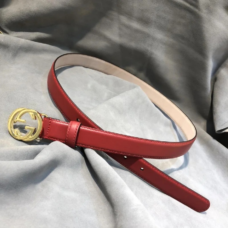 Gucci Belt With Interlocking G Buckle Red GG. Women Belt 370717