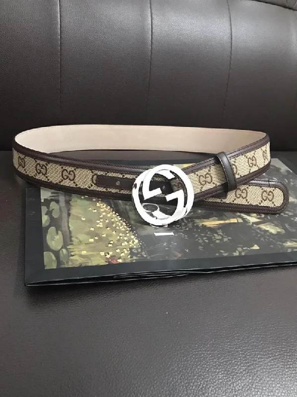 Gucci GG Supreme Belt With Interlocking G Buckle Beige/Ebony And Brown GG Supreme Canvas For Women. Women Belt