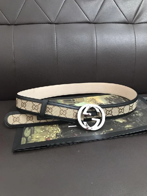 Gucci GG Supreme Belt With Interlocking G Buckle Beige/Ebony GG Supreme Canvas For Women. Women Belt