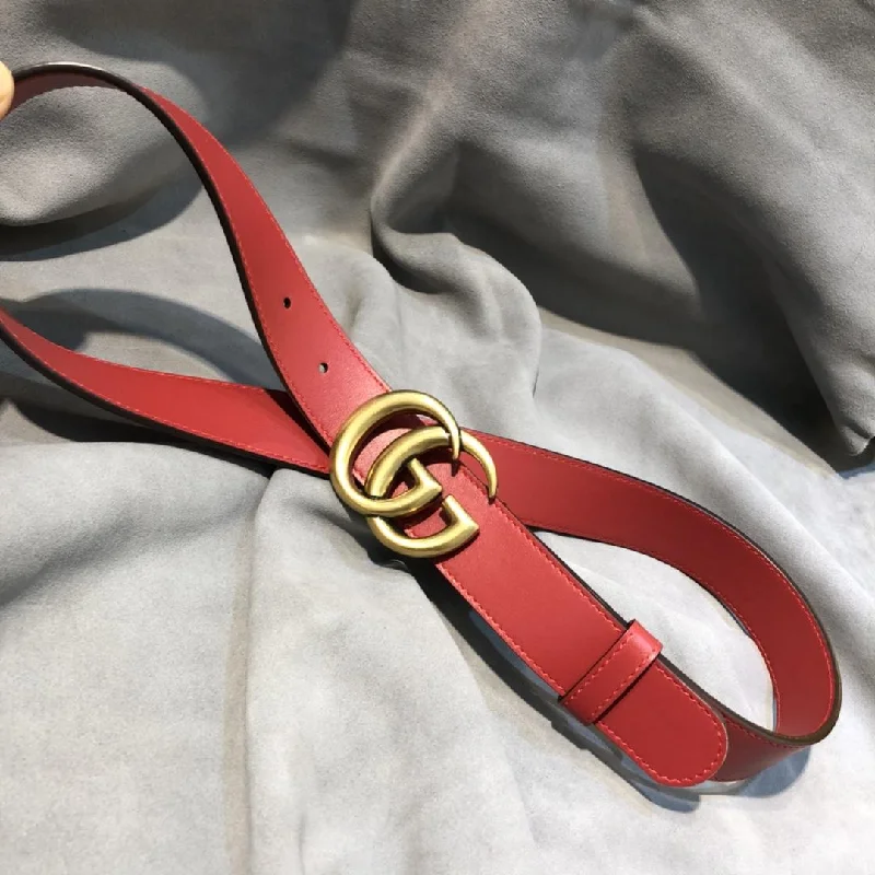 Gucci Thin Belt With Double G Buckle Red GG. Women Belt 409417