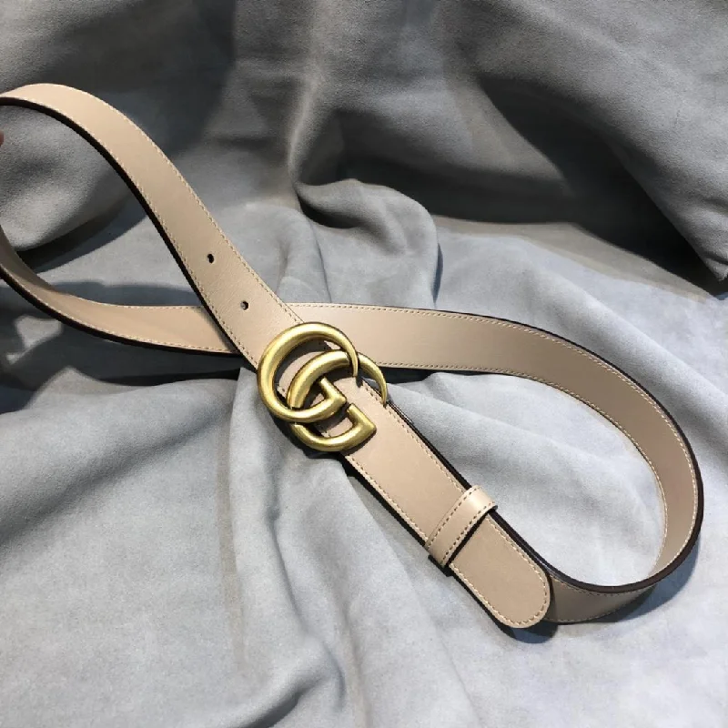 Gucci Thin Belt With Double G Buckle Tan GG. Women Belt 409417 AP00T 2845