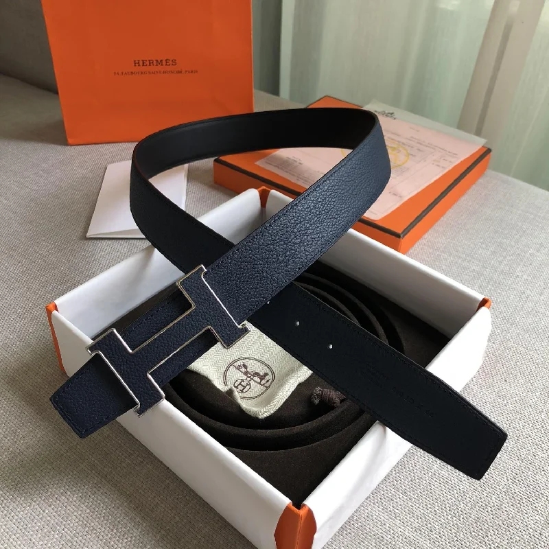 Hermes H Guillochee Belt Buckle and Reversible Strap Black For Women. Women Belt