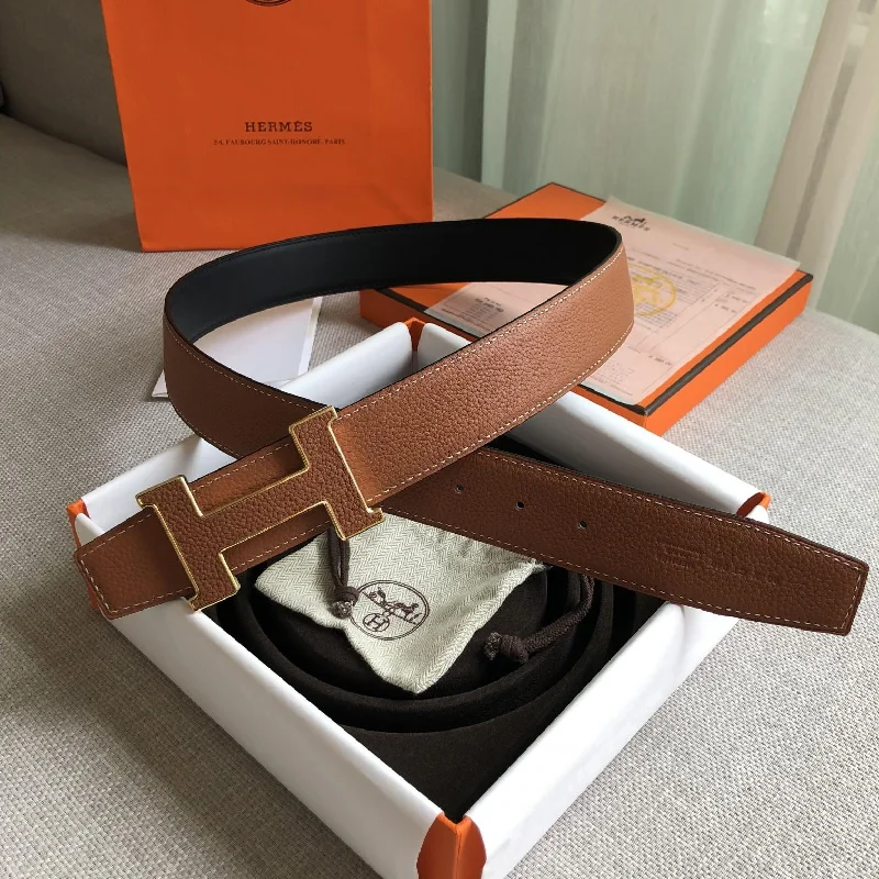 Hermes H Guillochee Belt Buckle and Reversible Strap Brown For Women. Women Belt