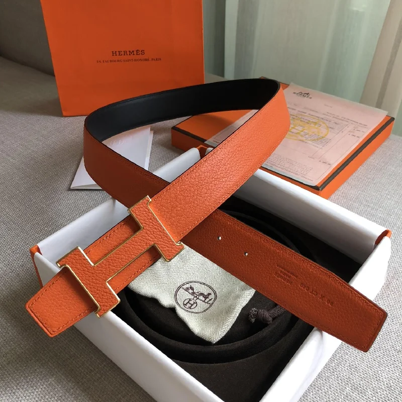 Hermes H Guillochee Belt Buckle and Reversible Strap Orange For Women. Women Belt