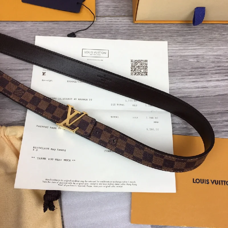 Louis Vuitton Iconic Reversible LV Belt Damier Brown Black With Gold Metal Buckle LV Women Belt