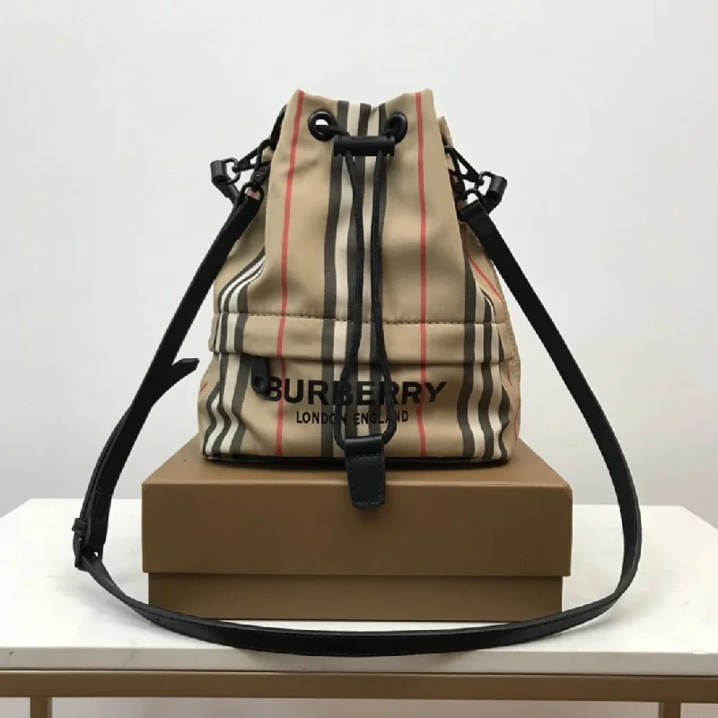 Burberry Icon Stripe Nylon Drawcord Pouch Archive Beige For Women. Women-s Bags 7.7in/19.5cm