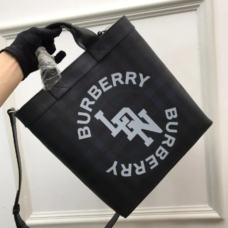 Burberry Logo Graphic Convertible Tote London Check Canvas Large For Men. Men-s Bags 15in/38cm