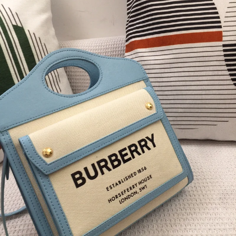 Burberry Mini Two-tone Canvas And Pocket Bag Blue For Women. Women-s Bags 10.4in/26.5cm 80434931