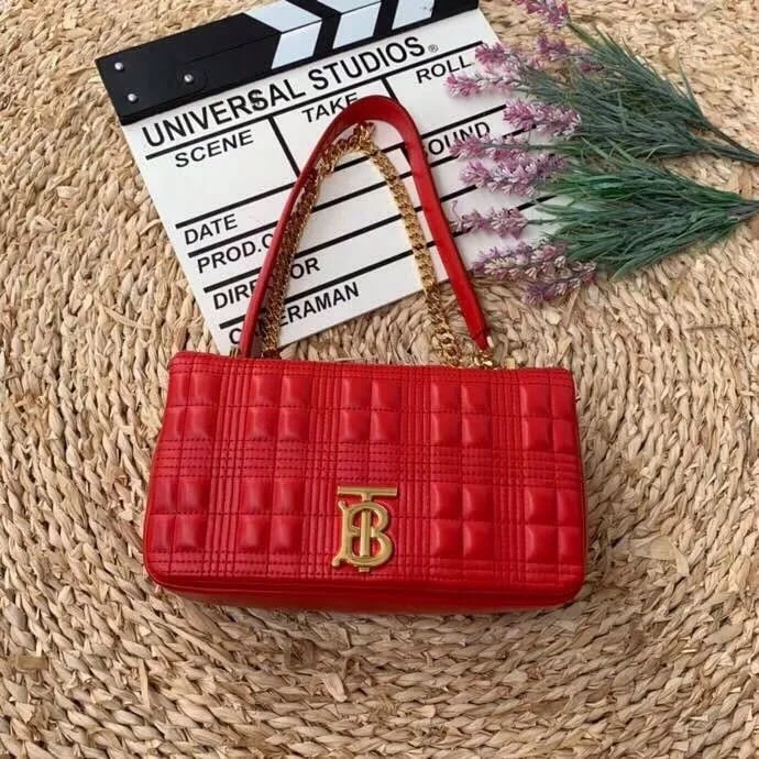 Burberry Quilted Medium Lola Bag Monogram Red For Women. Women-s Bags 11in/28cm