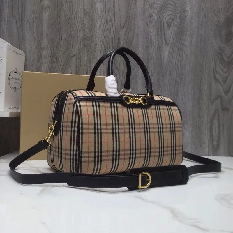 Burberry Small 1983 Check Link Bowling Bag Black/Brown For Women. Women-s Bags 9.1in/23cm