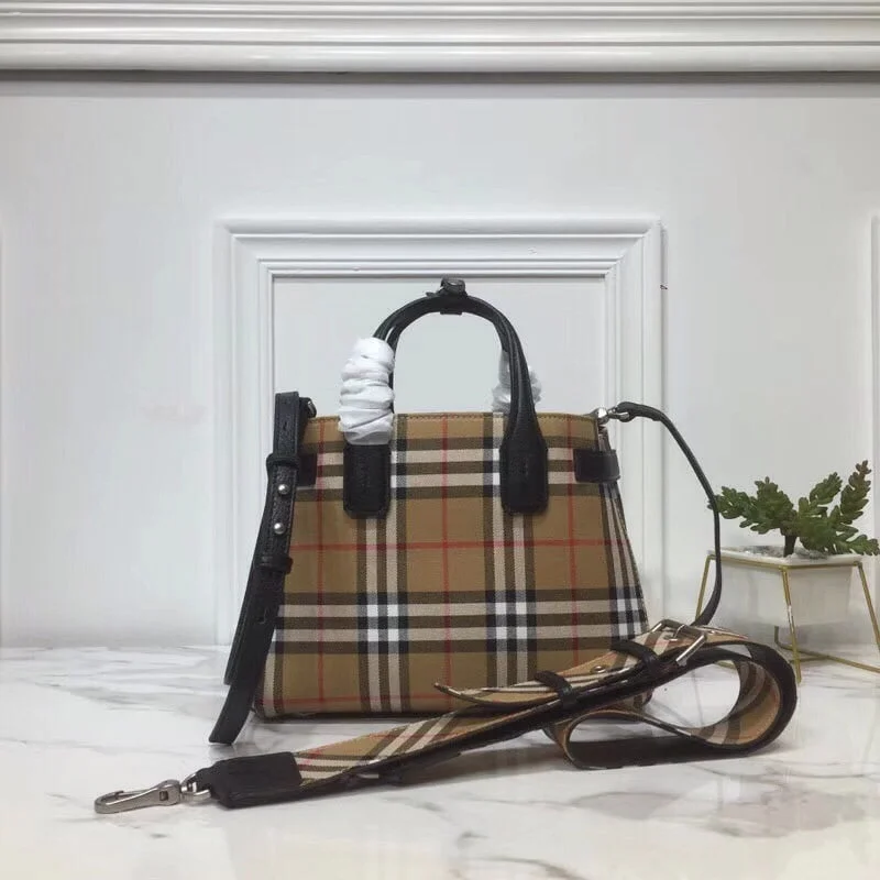 Burberry Small Banner Vintage Check And Tote Black For Women. Women-s Bags 10.5in/26cm