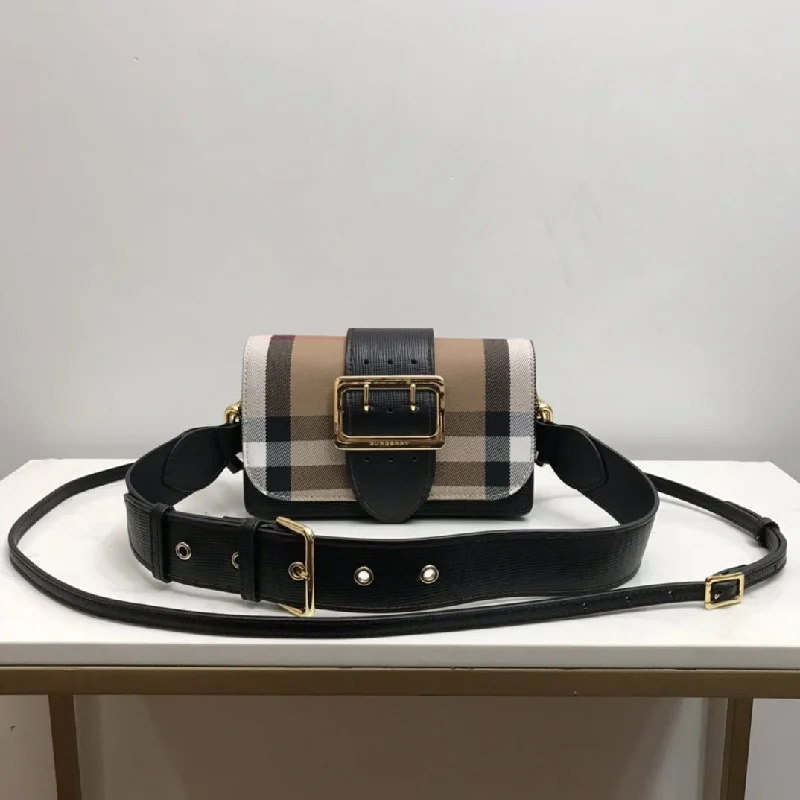 Burberry Small Bridle House Check And Buckle Crossbody Black For Women. Women-s Bags 7.8in/20cm