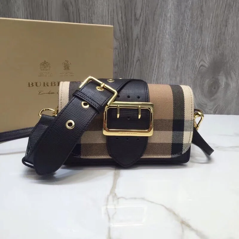 Burberry The Small Buckle Bag In House Check Black For Women. Women-s Bags 7.5in/19cm