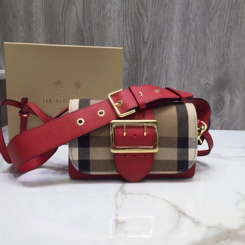 Burberry The Small Buckle Bag In House Check Red For Women. Women-s Bags 7.5in/19cm