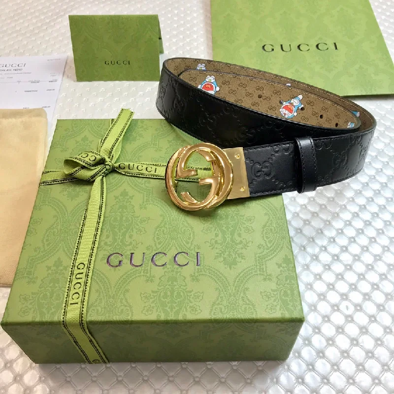 Gucci Belt Signature With Interlocking G Buckle Doreamon Black For Women. Women Belt