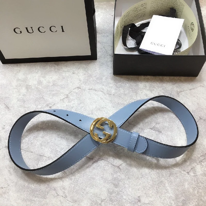 Gucci Belt With Interlocking G Blue GG. Women Belt 370717