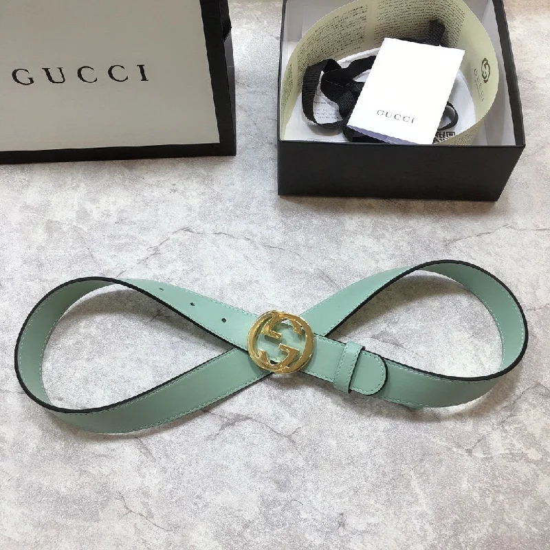 Gucci Belt With Interlocking G Buckle Green GG. Women Belt 370717