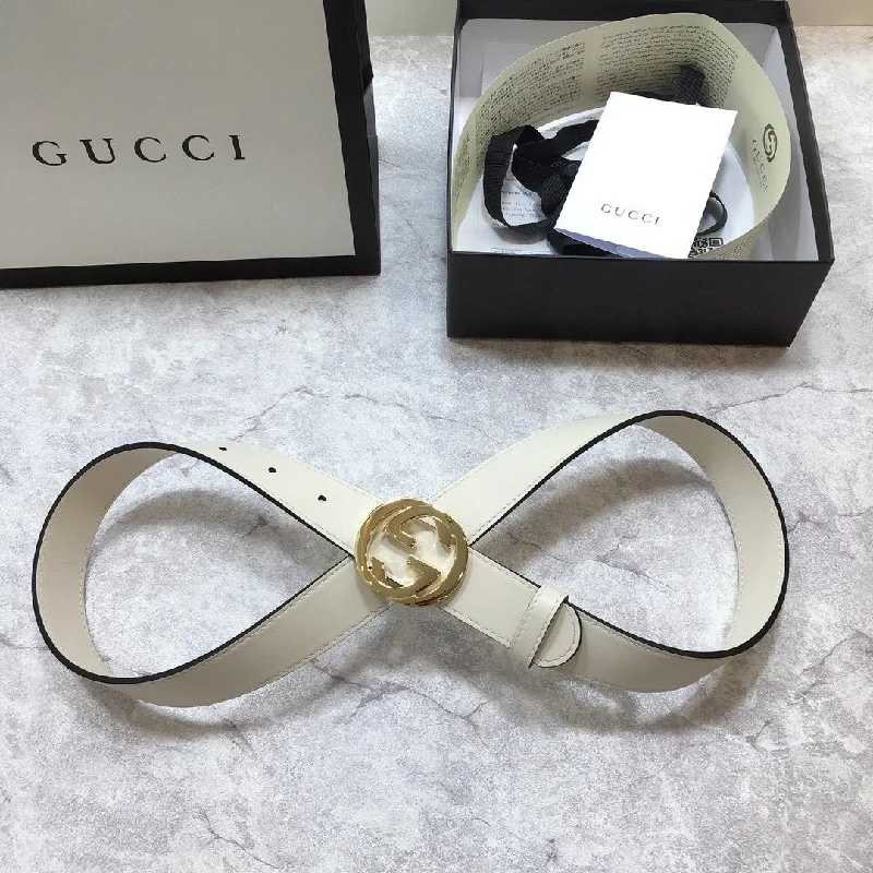 Gucci Belt With Interlocking G White GG. Women Belt 370717