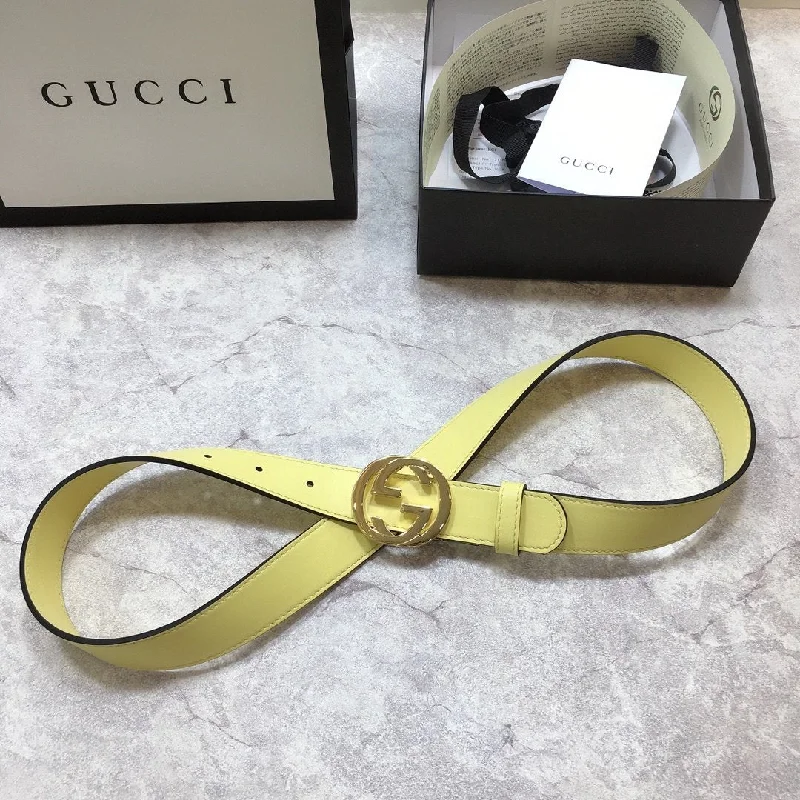 Gucci Belt With Interlocking G Yellow GG. Women Belt 370717