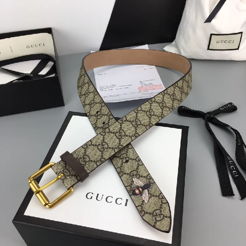 Gucci GG Supreme Belt With Bee Print Beige/Ebony GG Supreme Canvas For Women. Women Belt