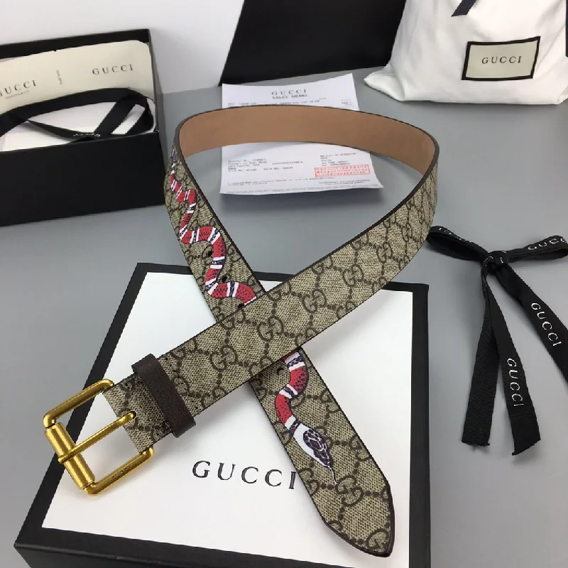 Gucci GG Supreme Belt With Kingsnake Print Beige/Ebony GG Supreme Canvas For Women. Women Belt ?434520 K5O1T 8692