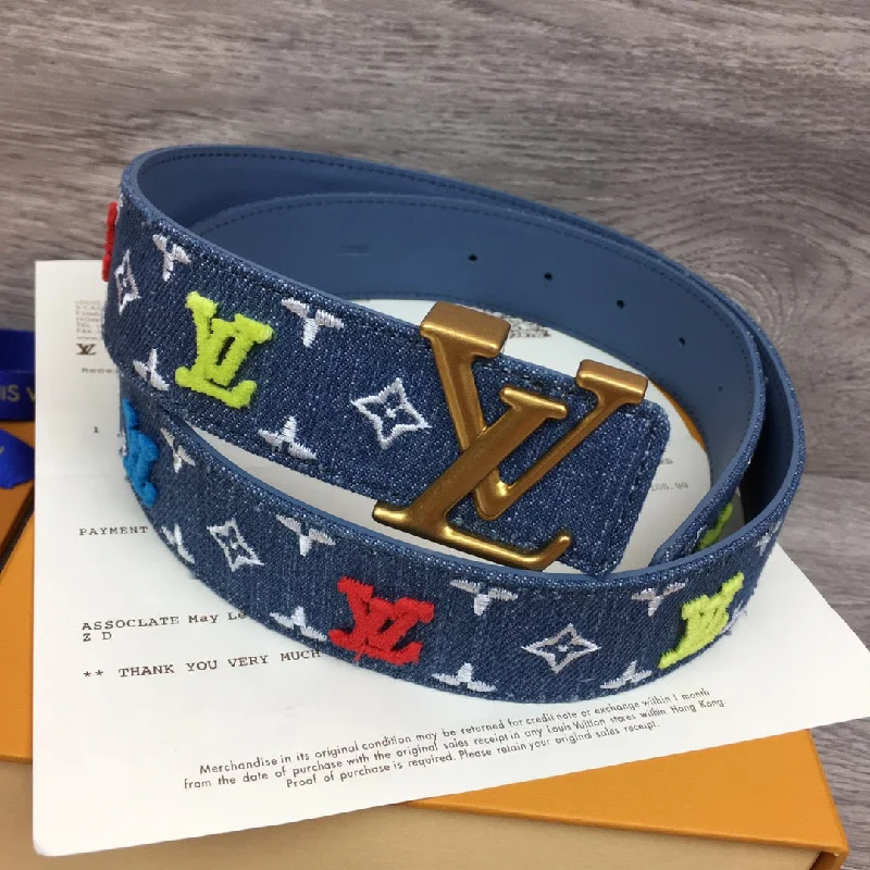 Louis Vuitton LV New Wave Belt Monogram Denim Gold Toned Hardware LV Women Belt