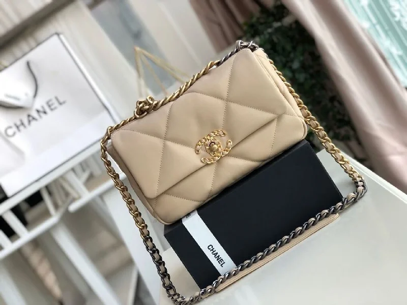 Chanel 19 Flap Bag Beige For Women 10.1in/26cm