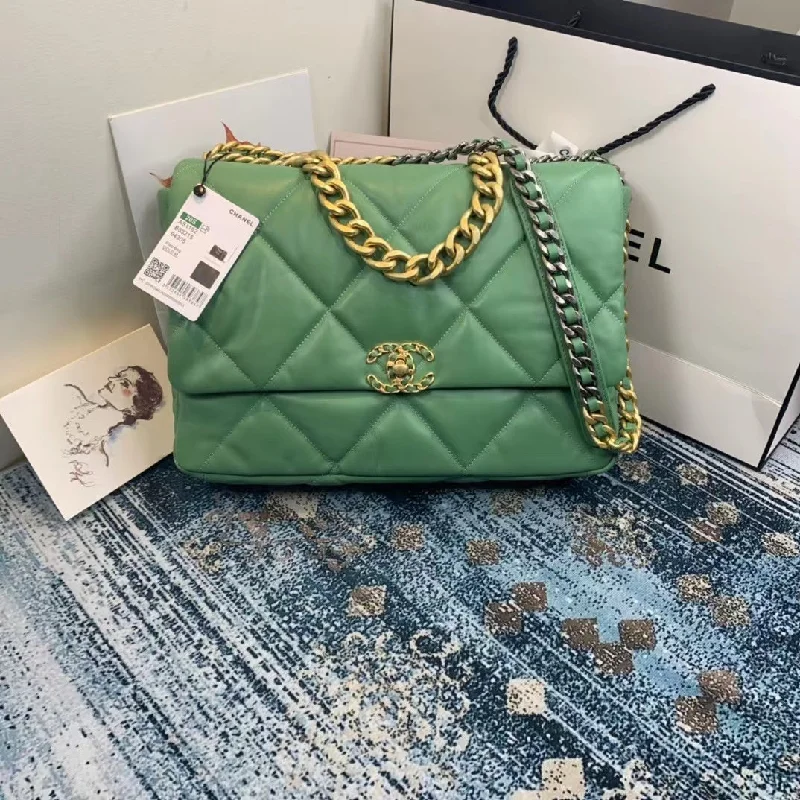 Chanel 19 Handbag 14.7in/36cm Green For Women AS1160