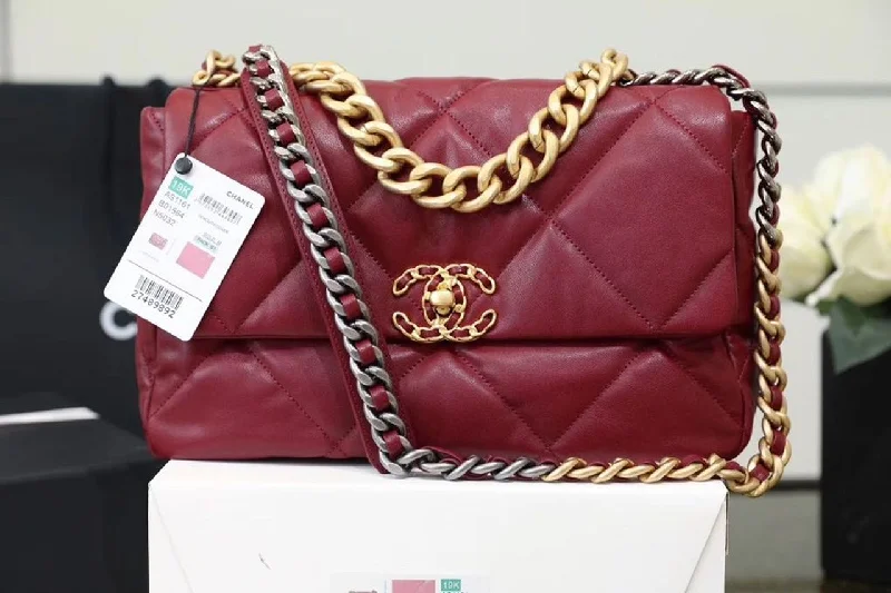 Chanel 19 Handbag 26cm Bordeaux For Women AS1160