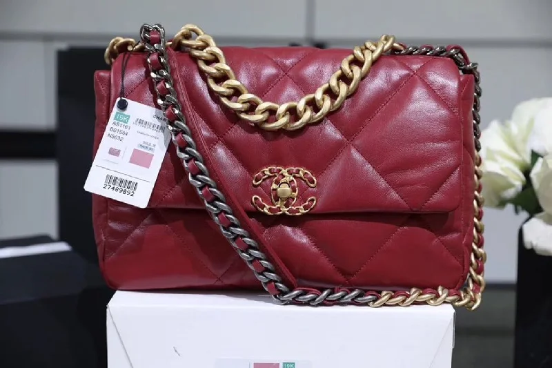 Chanel 19 Handbag 26cm Burgundy For Women AS1160