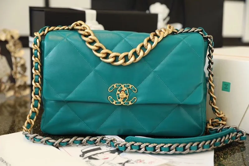 Chanel 19 Handbag 26cm Teal For Women AS1160