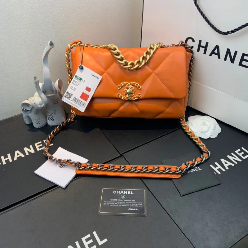 Chanel 19 Handbag Orange For Women 10.1in/26cm