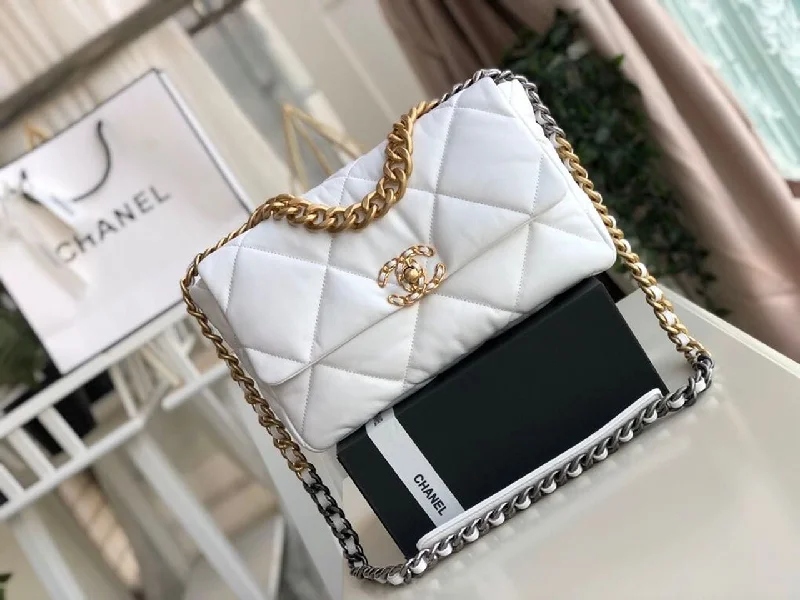 Chanel 19 HandBag White For Women 11.8in/30cm